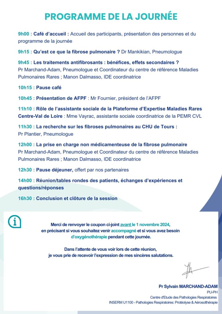 journée d'information dédiées aux Fibroses pulmonaires idiopathiques et progressives - programme